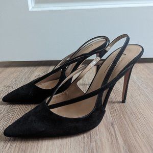 Aquazurra black suede slingback pumps sz 38